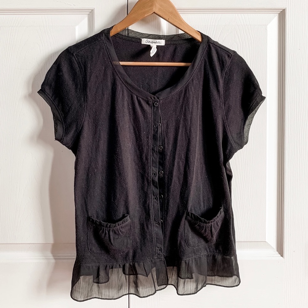 Short-sleeve Button-up Cardigan